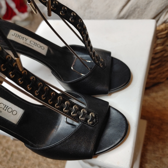 Jimmy Choo Mahine Lace-Up T-Strap Sandal, Black EU 37.5/US 7.5 - Picture 10 of 16